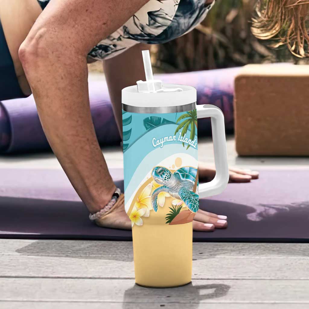 Cayman Islands Tumbler With Handle Sea Turtle Plumeria Tropical Vibes