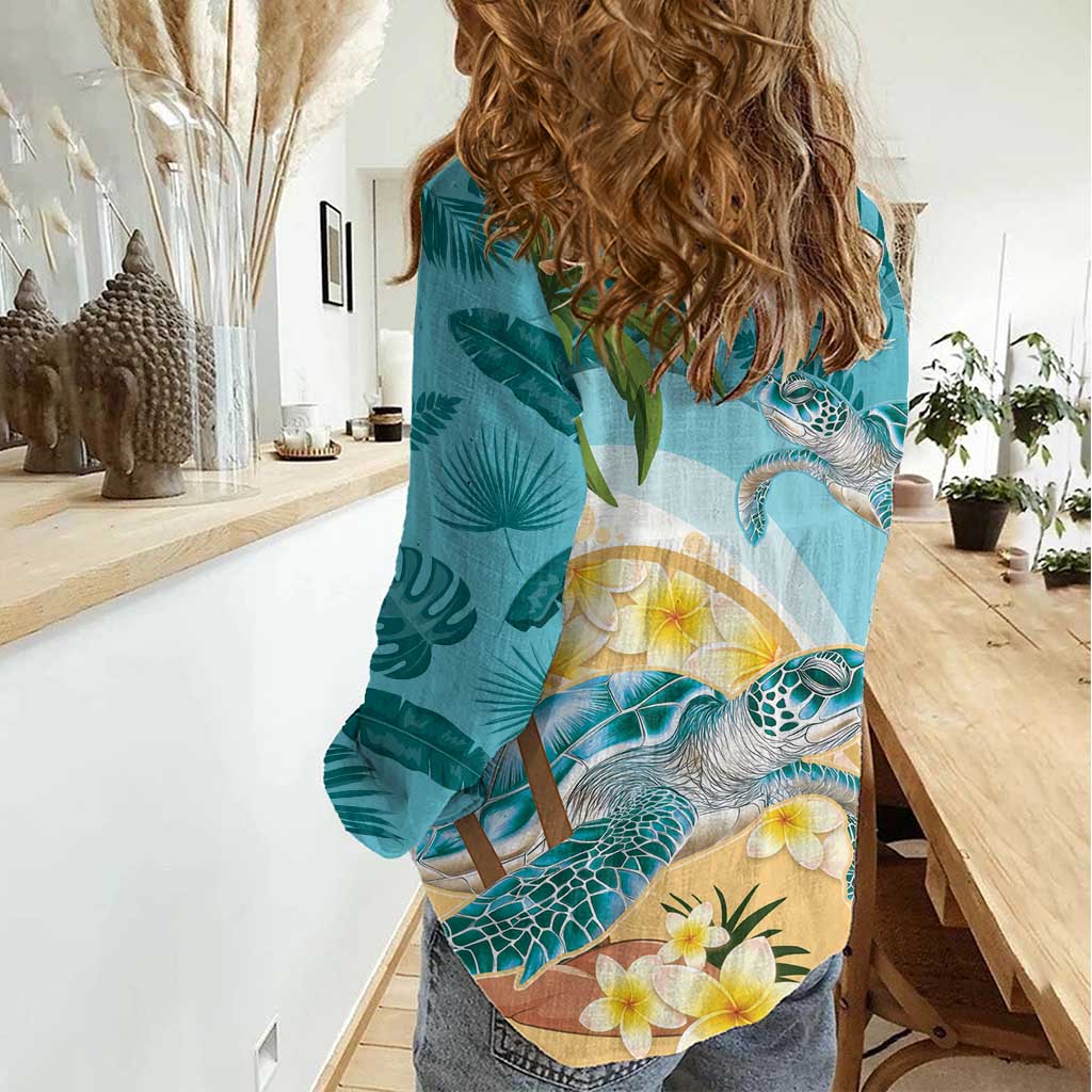 Cayman Islands Women Casual Shirt Sea Turtle Plumeria Tropical Vibes