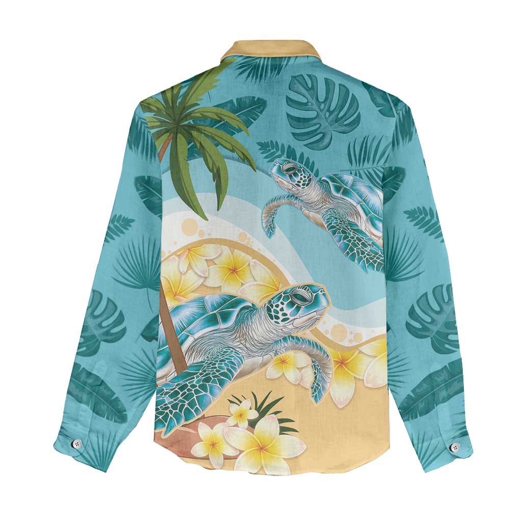 Cayman Islands Women Casual Shirt Sea Turtle Plumeria Tropical Vibes