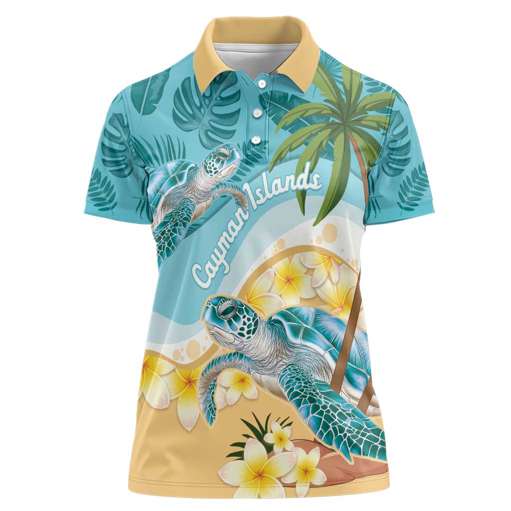 Cayman Islands Women Polo Shirt Sea Turtle Plumeria Tropical Vibes