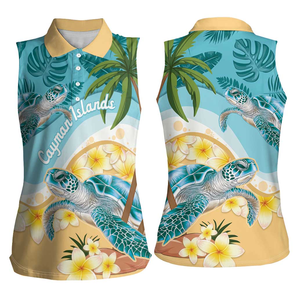 Cayman Islands Women Sleeveless Polo Shirt Sea Turtle Plumeria Tropical Vibes
