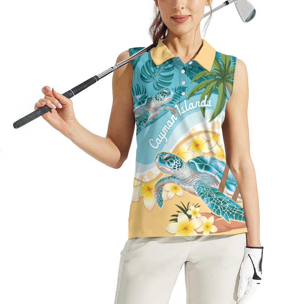 Cayman Islands Women Sleeveless Polo Shirt Sea Turtle Plumeria Tropical Vibes