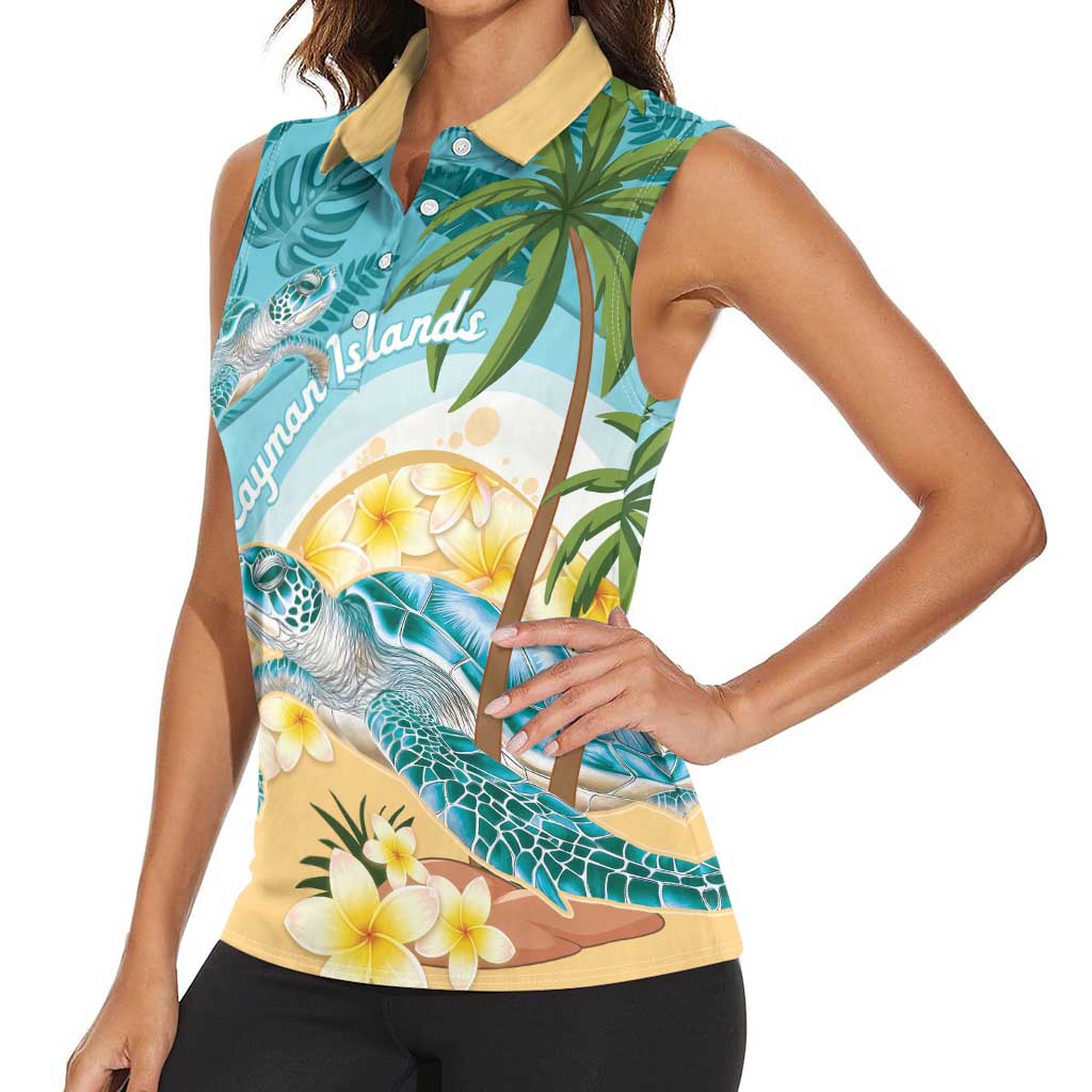 Cayman Islands Women Sleeveless Polo Shirt Sea Turtle Plumeria Tropical Vibes