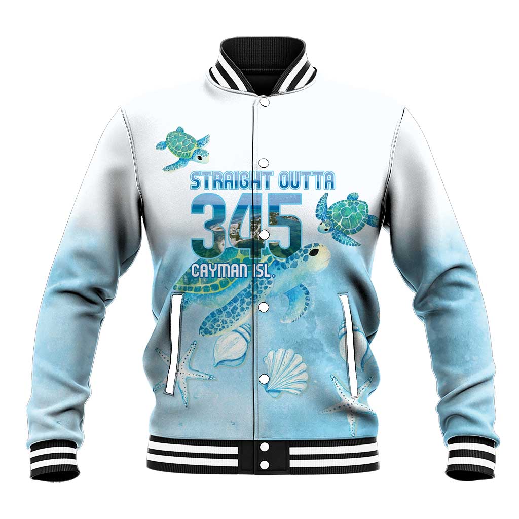 Cayman Islands 345 Baseball Jacket Sea Turtle Watercolor Style