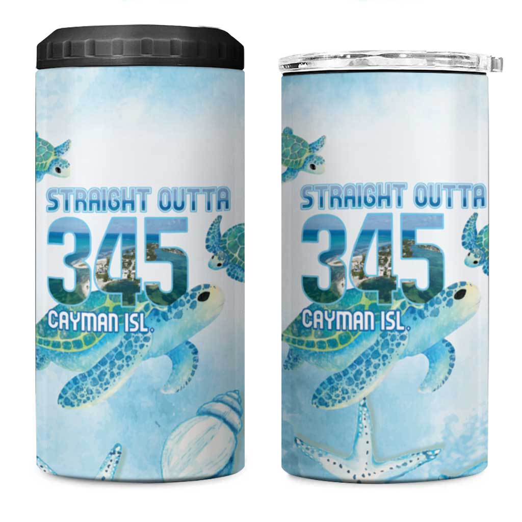 Cayman Islands 345 4 in 1 Can Cooler Tumbler Sea Turtle Watercolor Style