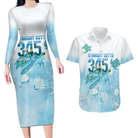 Cayman Islands 345 Couples Matching Long Sleeve Bodycon Dress and Hawaiian Shirt Sea Turtle Watercolor Style