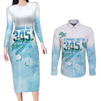 Cayman Islands 345 Couples Matching Long Sleeve Bodycon Dress and Long Sleeve Button Shirt Sea Turtle Watercolor Style