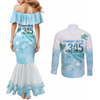 Cayman Islands 345 Couples Matching Mermaid Dress and Long Sleeve Button Shirt Sea Turtle Watercolor Style