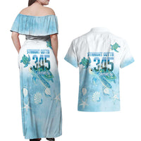 Cayman Islands 345 Couples Matching Off Shoulder Maxi Dress and Hawaiian Shirt Sea Turtle Watercolor Style