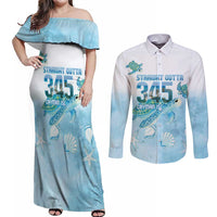 Cayman Islands 345 Couples Matching Off Shoulder Maxi Dress and Long Sleeve Button Shirt Sea Turtle Watercolor Style