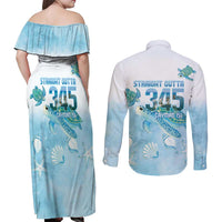 Cayman Islands 345 Couples Matching Off Shoulder Maxi Dress and Long Sleeve Button Shirt Sea Turtle Watercolor Style