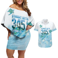 Cayman Islands 345 Couples Matching Off Shoulder Short Dress and Hawaiian Shirt Sea Turtle Watercolor Style