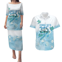 Cayman Islands 345 Couples Matching Puletasi and Hawaiian Shirt Sea Turtle Watercolor Style
