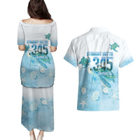 Cayman Islands 345 Couples Matching Puletasi and Hawaiian Shirt Sea Turtle Watercolor Style