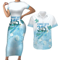 Cayman Islands 345 Couples Matching Short Sleeve Bodycon Dress and Hawaiian Shirt Sea Turtle Watercolor Style