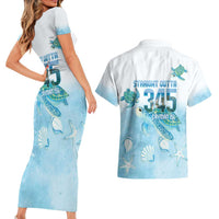 Cayman Islands 345 Couples Matching Short Sleeve Bodycon Dress and Hawaiian Shirt Sea Turtle Watercolor Style