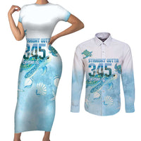 Cayman Islands 345 Couples Matching Short Sleeve Bodycon Dress and Long Sleeve Button Shirt Sea Turtle Watercolor Style