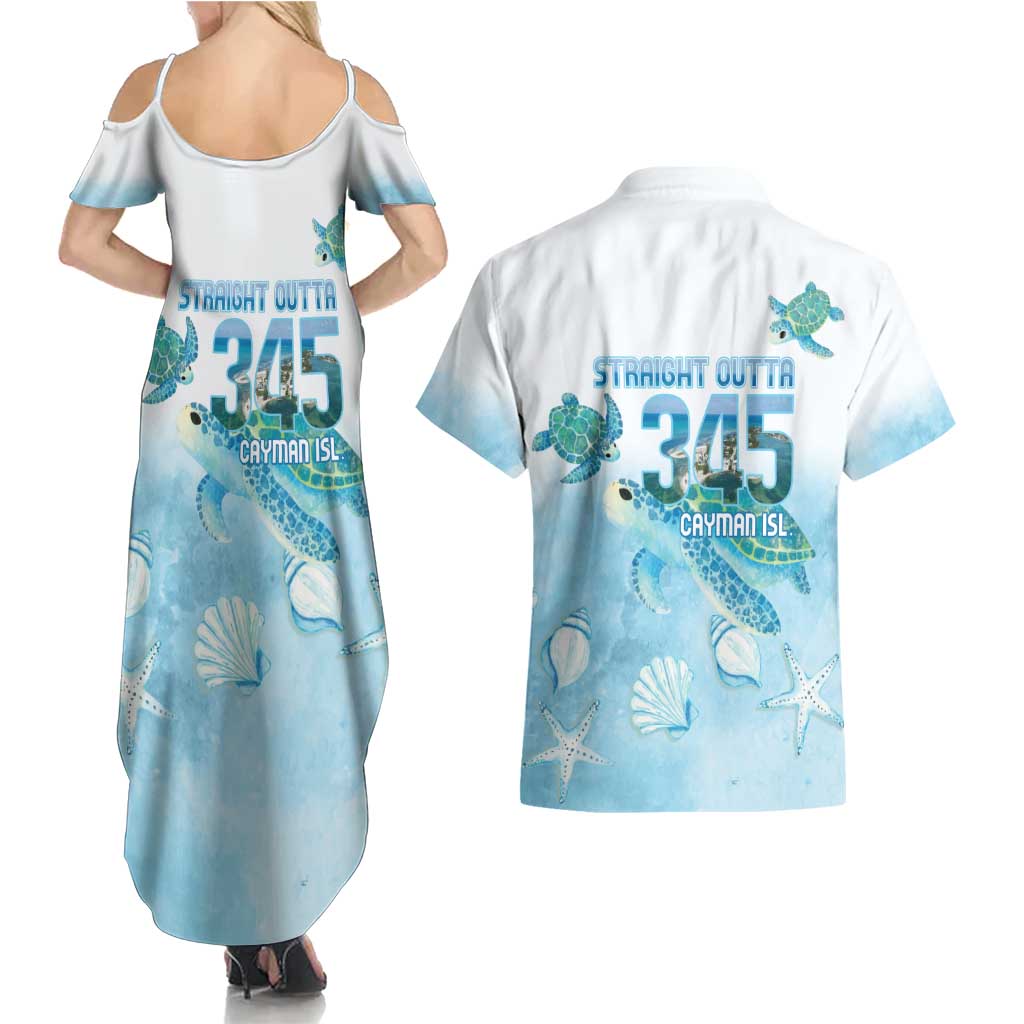 Cayman Islands 345 Couples Matching Summer Maxi Dress and Hawaiian Shirt Sea Turtle Watercolor Style