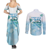 Cayman Islands 345 Couples Matching Summer Maxi Dress and Long Sleeve Button Shirt Sea Turtle Watercolor Style