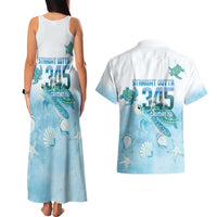 Cayman Islands 345 Couples Matching Tank Maxi Dress and Hawaiian Shirt Sea Turtle Watercolor Style