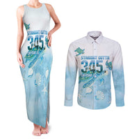 Cayman Islands 345 Couples Matching Tank Maxi Dress and Long Sleeve Button Shirt Sea Turtle Watercolor Style