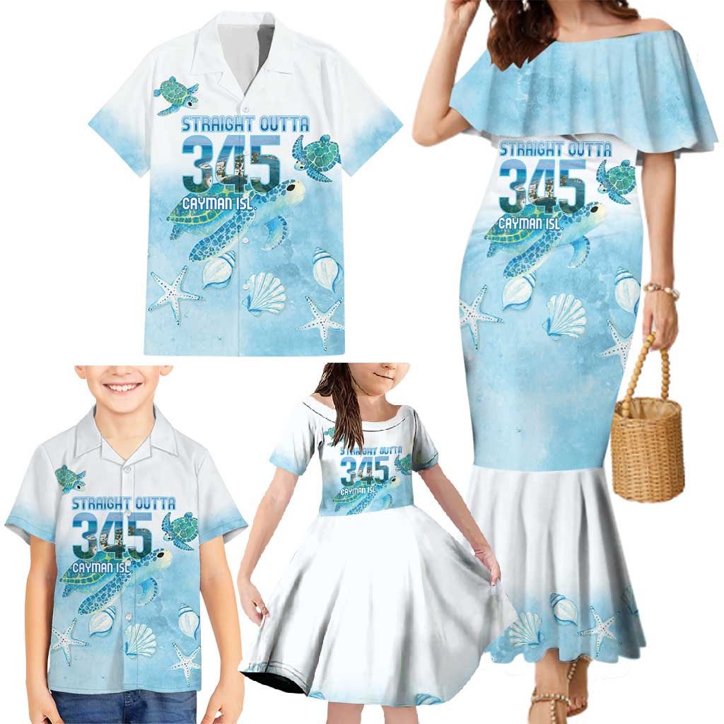 Cayman Islands 345 Family Matching Mermaid Dress and Hawaiian Shirt Sea Turtle Watercolor Style