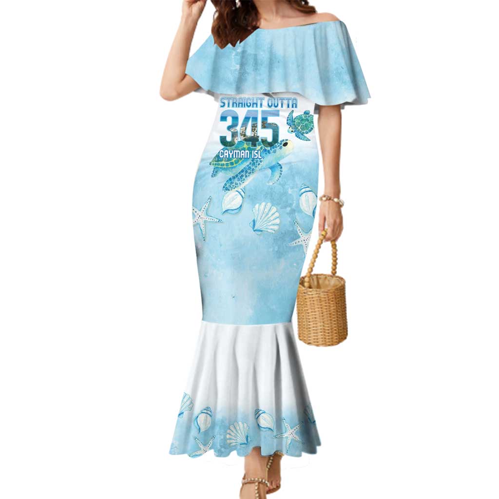 Cayman Islands 345 Family Matching Mermaid Dress and Hawaiian Shirt Sea Turtle Watercolor Style