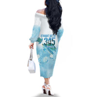 Cayman Islands 345 Family Matching Off The Shoulder Long Sleeve Dress and Hawaiian Shirt Sea Turtle Watercolor Style