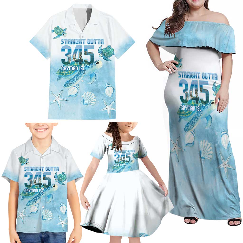 Cayman Islands 345 Family Matching Off Shoulder Maxi Dress and Hawaiian Shirt Sea Turtle Watercolor Style