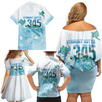 Cayman Islands 345 Family Matching Off Shoulder Short Dress and Hawaiian Shirt Sea Turtle Watercolor Style