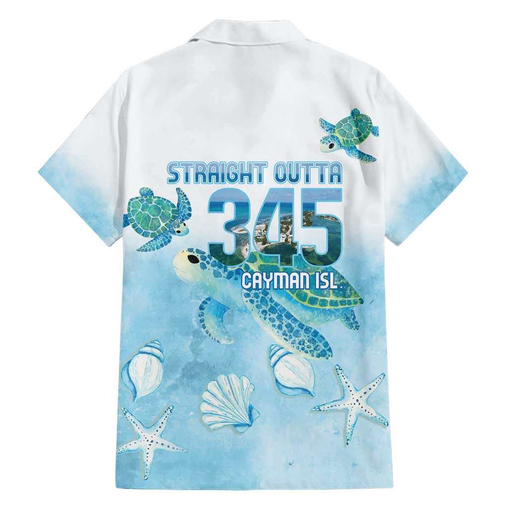 Cayman Islands 345 Family Matching Off Shoulder Short Dress and Hawaiian Shirt Sea Turtle Watercolor Style