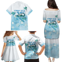 Cayman Islands 345 Family Matching Puletasi and Hawaiian Shirt Sea Turtle Watercolor Style