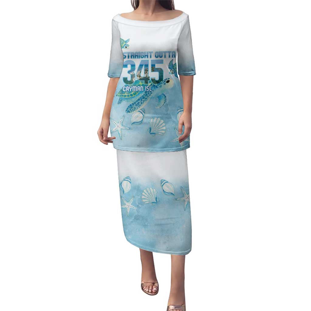 Cayman Islands 345 Family Matching Puletasi and Hawaiian Shirt Sea Turtle Watercolor Style