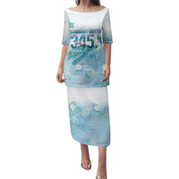 Cayman Islands 345 Family Matching Puletasi and Hawaiian Shirt Sea Turtle Watercolor Style