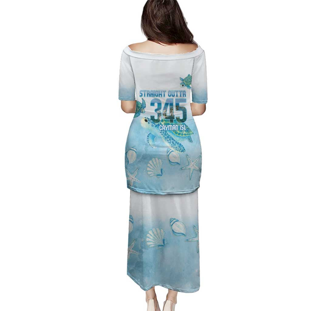 Cayman Islands 345 Family Matching Puletasi and Hawaiian Shirt Sea Turtle Watercolor Style