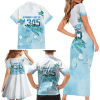 Cayman Islands 345 Family Matching Short Sleeve Bodycon Dress and Hawaiian Shirt Sea Turtle Watercolor Style