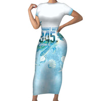 Cayman Islands 345 Family Matching Short Sleeve Bodycon Dress and Hawaiian Shirt Sea Turtle Watercolor Style