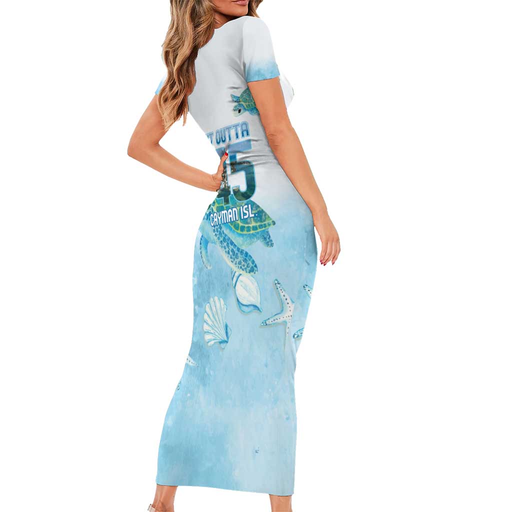 Cayman Islands 345 Family Matching Short Sleeve Bodycon Dress and Hawaiian Shirt Sea Turtle Watercolor Style