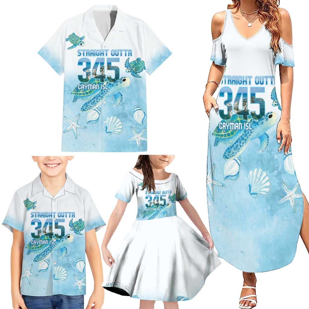 Cayman Islands 345 Family Matching Summer Maxi Dress and Hawaiian Shirt Sea Turtle Watercolor Style