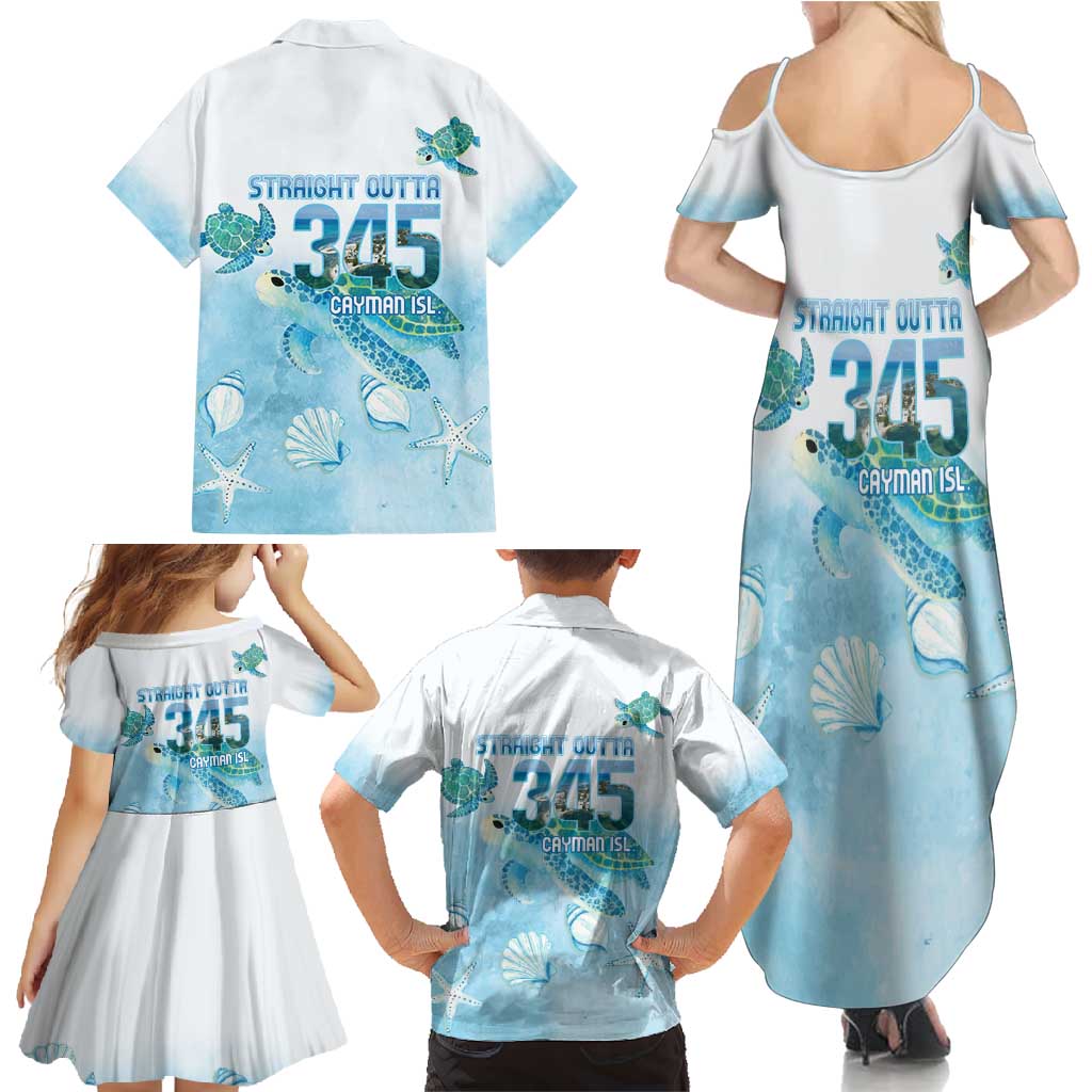 Cayman Islands 345 Family Matching Summer Maxi Dress and Hawaiian Shirt Sea Turtle Watercolor Style
