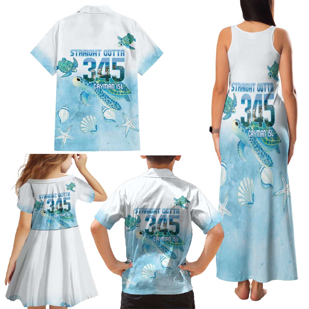 Cayman Islands 345 Family Matching Tank Maxi Dress and Hawaiian Shirt Sea Turtle Watercolor Style
