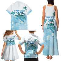 Cayman Islands 345 Family Matching Tank Maxi Dress and Hawaiian Shirt Sea Turtle Watercolor Style