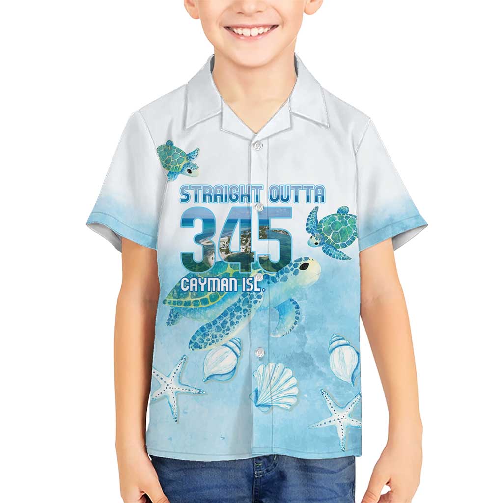 Cayman Islands 345 Kid Hawaiian Shirt Sea Turtle Watercolor Style