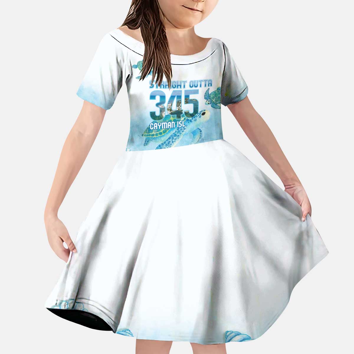 Cayman Islands 345 Kid Short Sleeve Dress Sea Turtle Watercolor Style