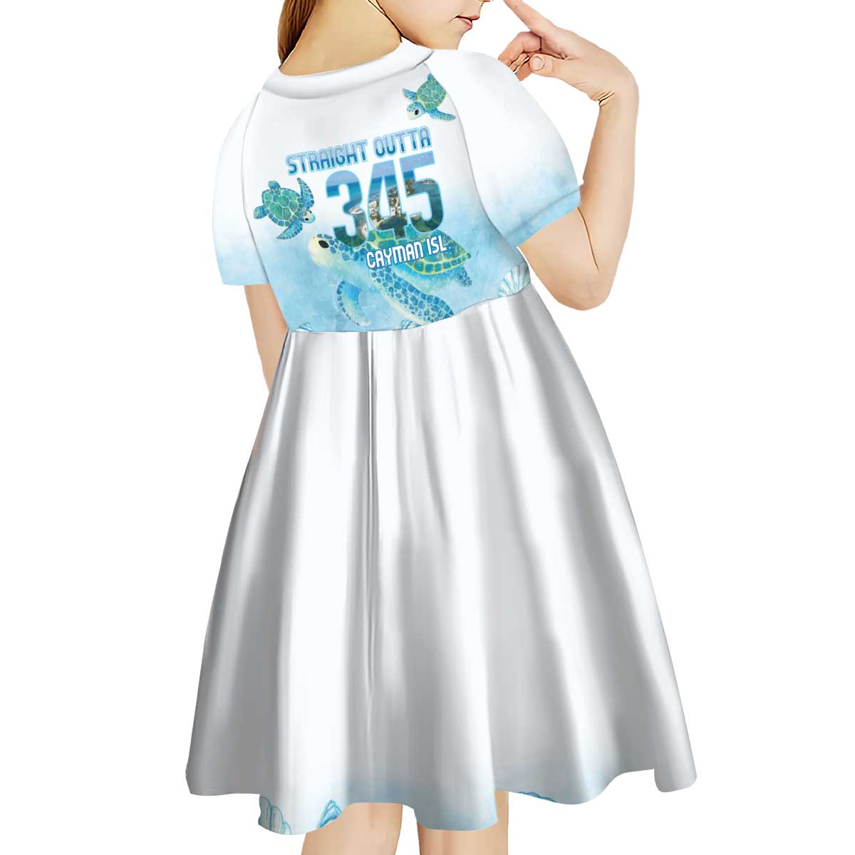 Cayman Islands 345 Kid Short Sleeve Dress Sea Turtle Watercolor Style