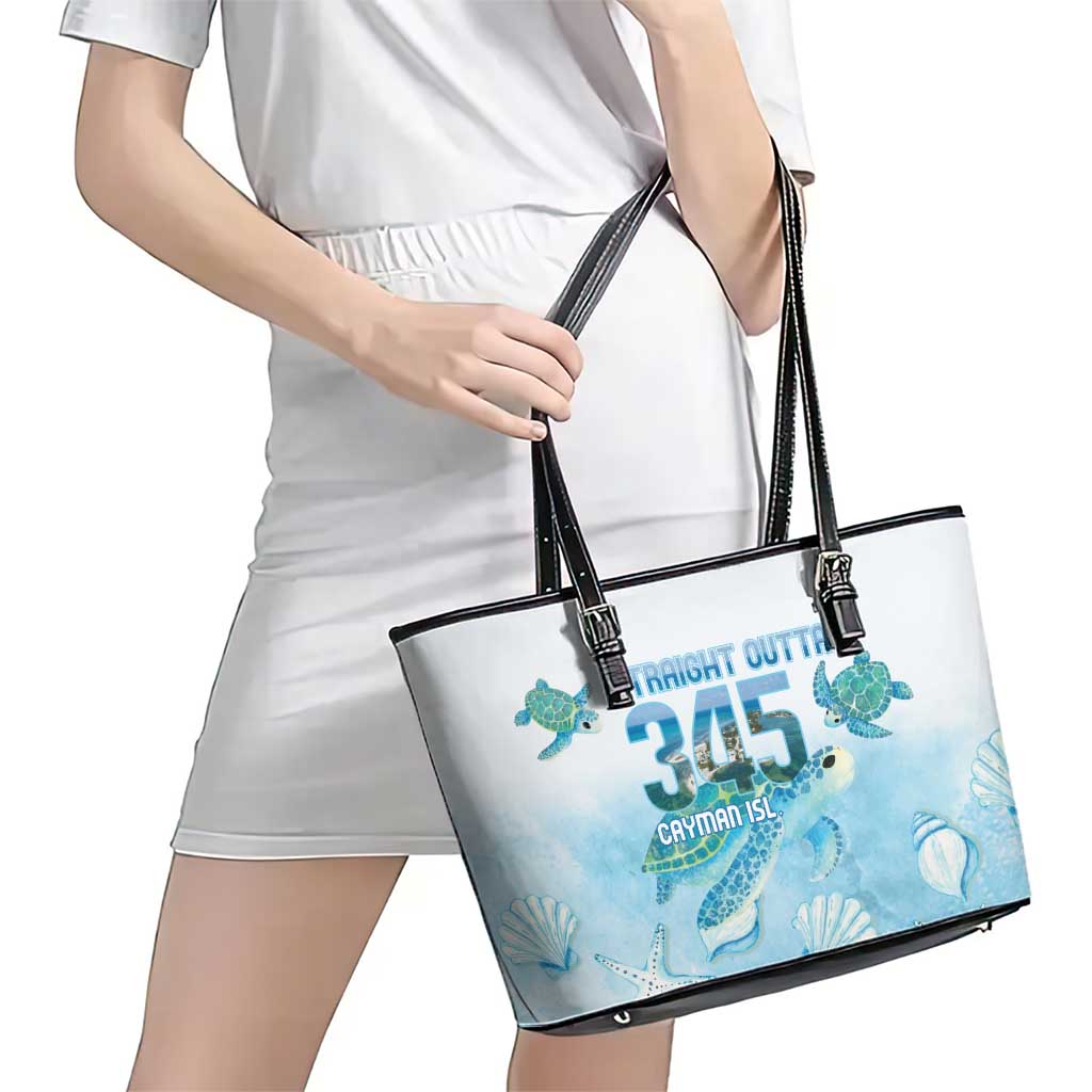 Cayman Islands 345 Leather Tote Bag Sea Turtle Watercolor Style