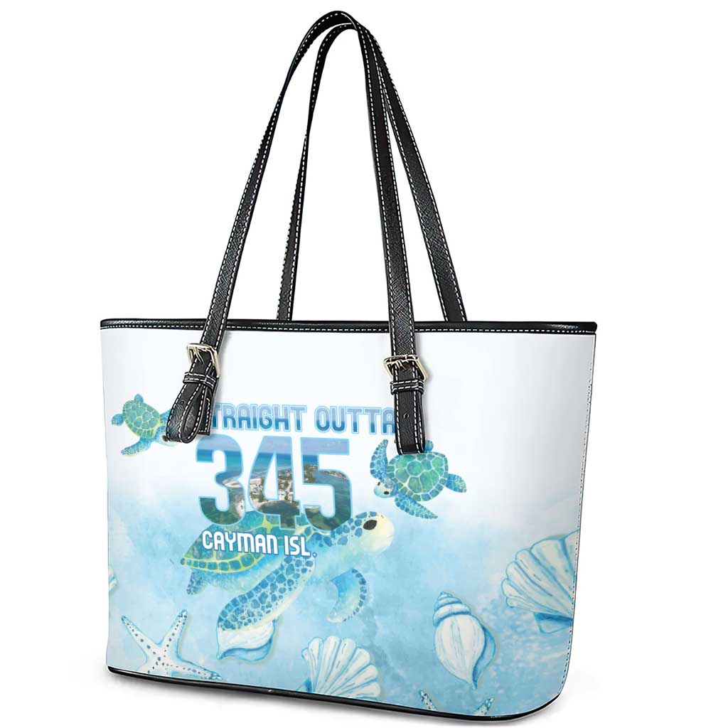 Cayman Islands 345 Leather Tote Bag Sea Turtle Watercolor Style