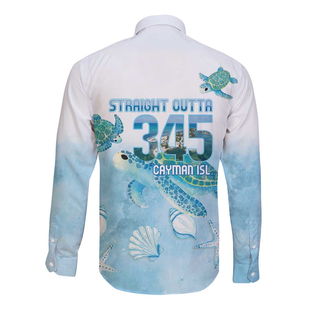 Cayman Islands 345 Long Sleeve Button Shirt Sea Turtle Watercolor Style