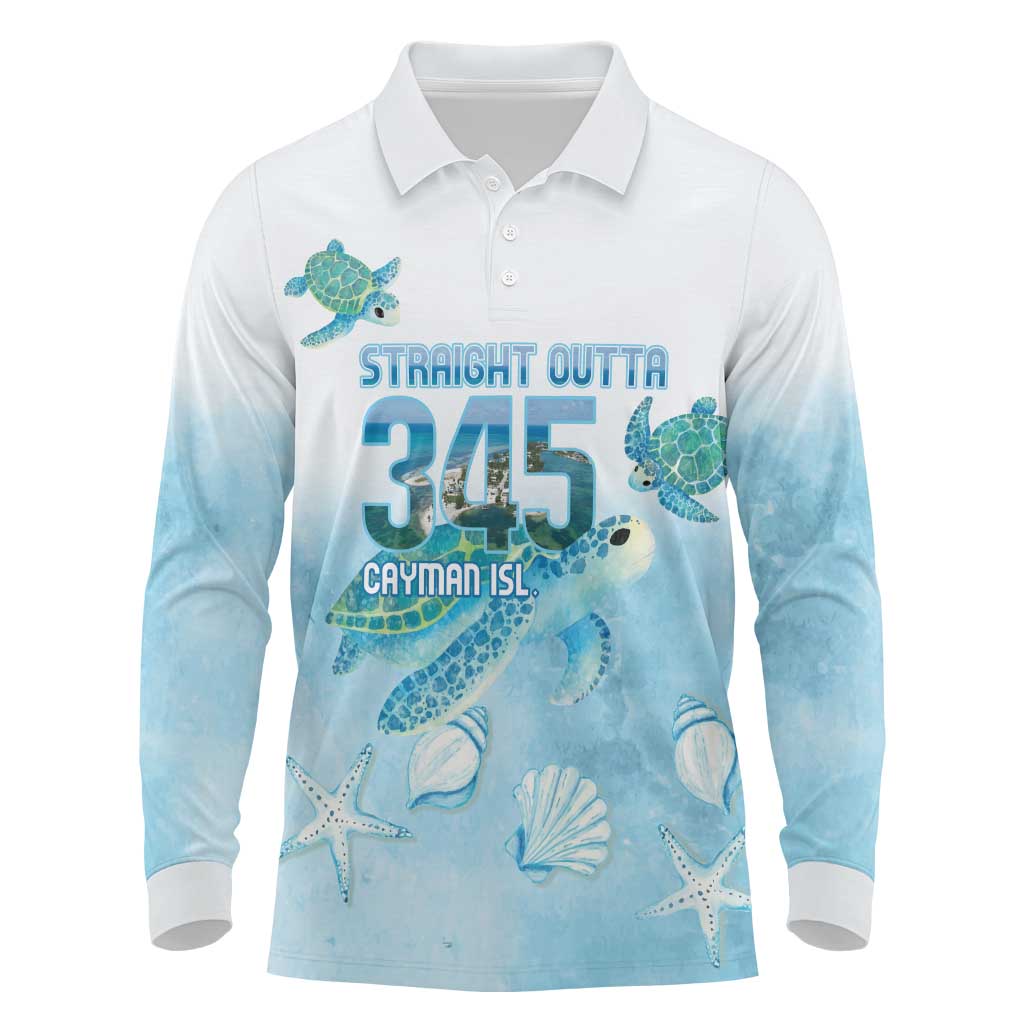 Cayman Islands 345 Long Sleeve Polo Shirt Sea Turtle Watercolor Style