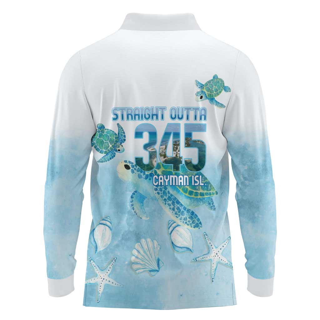 Cayman Islands 345 Long Sleeve Polo Shirt Sea Turtle Watercolor Style